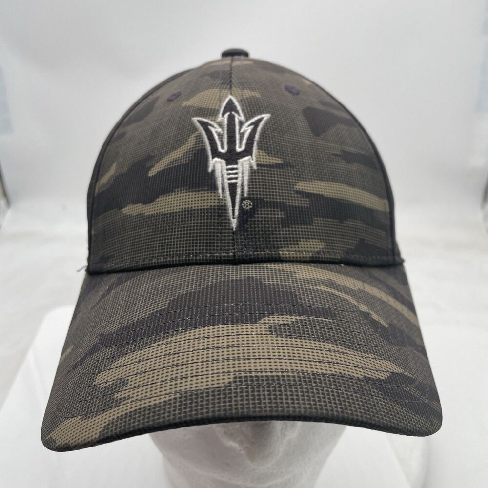 Adidas ASU Arizona State Sun Devils Cap Hat 7 Fitted AFlex Camo Trident Green